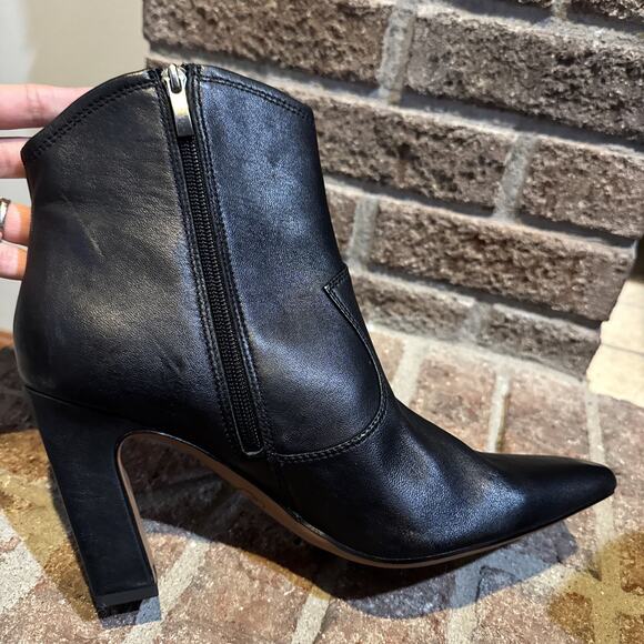 Franco Sarto Bayden Square Toe Boot Black Women's 10 Leather Chic Western - Picture 9 of 16